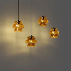 Retro hanglamp zwart met oranje glas 4-lichts - Denise