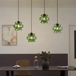 Retro hanglamp zwart met groen glas 4-lichts - Denise
