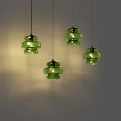 Retro hanglamp zwart met groen glas 4-lichts - Denise