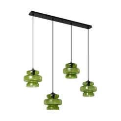 Retro hanglamp zwart met groen glas 4-lichts - Denise
