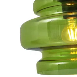 Retro hanglamp zwart met groen glas 4-lichts - Denise