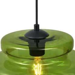 Retro hanglamp zwart met groen glas 4-lichts - Denise