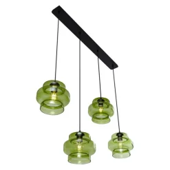 Retro hanglamp zwart met groen glas 4-lichts - Denise