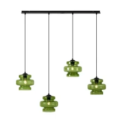 Retro hanglamp zwart met groen glas 4-lichts - Denise