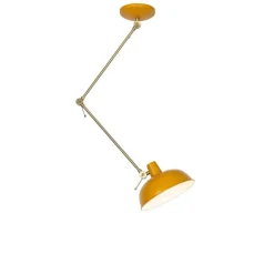 Retro plafondlamp geel met brons - Milou