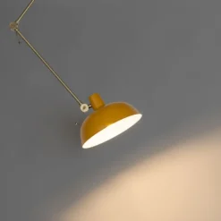 Retro plafondlamp geel met brons - Milou