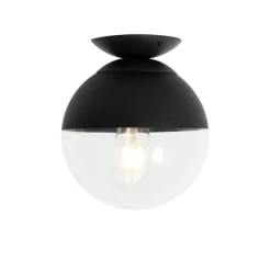 Retro plafondlamp zwart met helder glas - Eclipse