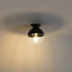 Retro plafondlamp zwart met helder glas - Eclipse