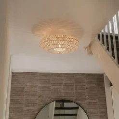 Retro plafonnière wit touw rond - Lina