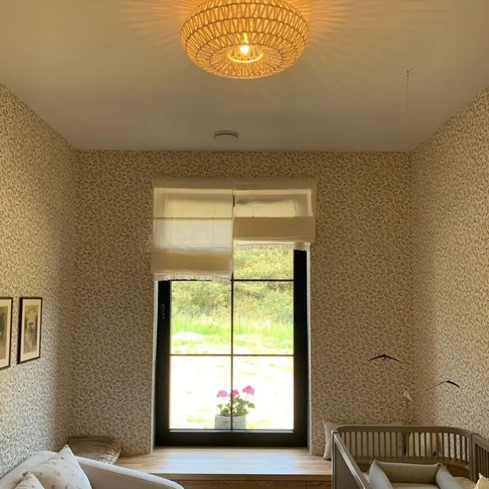 Retro plafonnière wit touw rond - Lina