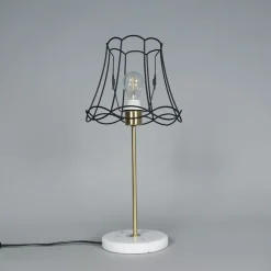 Retro tafellamp messing met Granny frame zwart 25 cm - Kaso