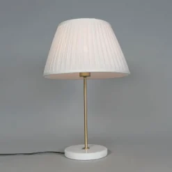 Retro tafellamp messing met Plisse kap crème 35 cm - Kaso