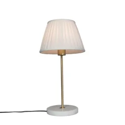 Retro tafellamp messing met Plisse kap wit 25 cm - Kaso