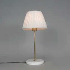 Retro tafellamp messing met Plisse kap wit 25 cm - Kaso