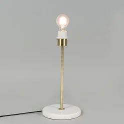 Retro tafellamp messing met Plisse kap wit 25 cm - Kaso