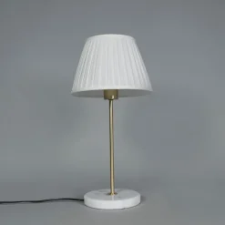 Retro tafellamp messing met Plisse kap wit 25 cm - Kaso