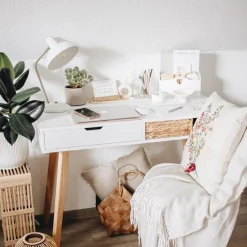 Retro tafellamp wit met brons 38cm - Milou