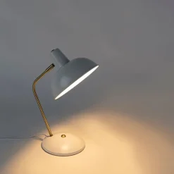 Retro tafellamp wit met brons 38cm - Milou