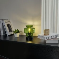 Retro tafellamp zwart met groen glas - Denise