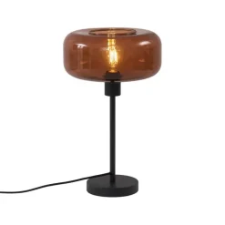 Retro tafellamp zwart met brons glas - Bizle