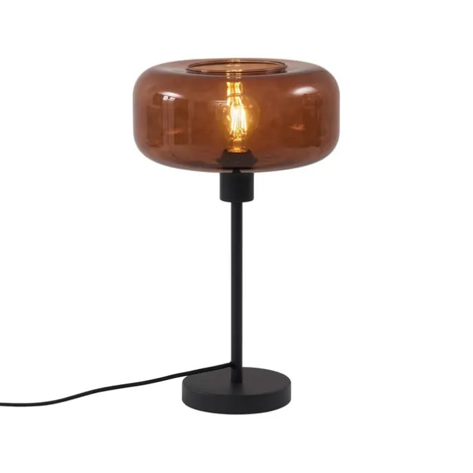 Retro tafellamp zwart met brons glas - Bizle
