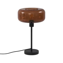 Retro tafellamp zwart met brons glas - Bizle