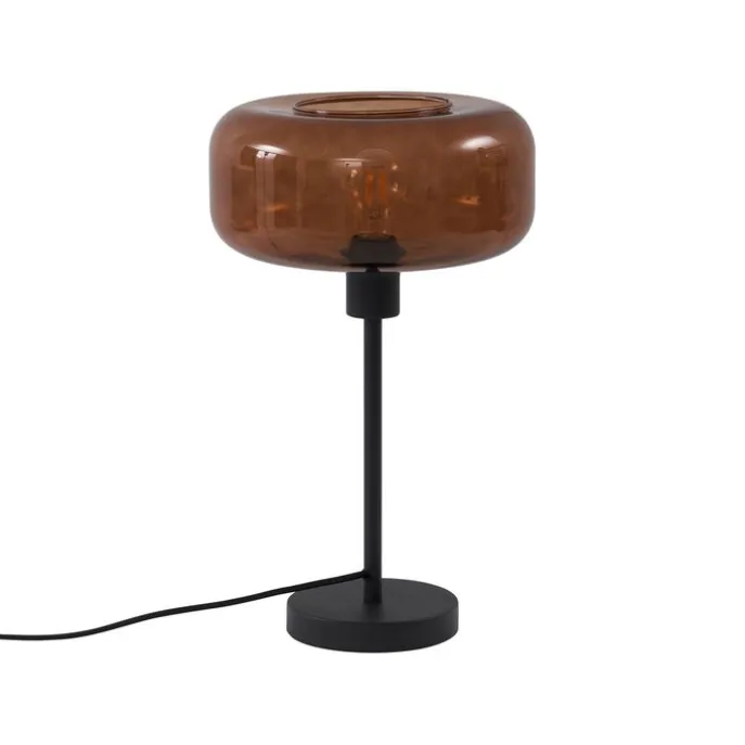 Retro tafellamp zwart met brons glas - Bizle