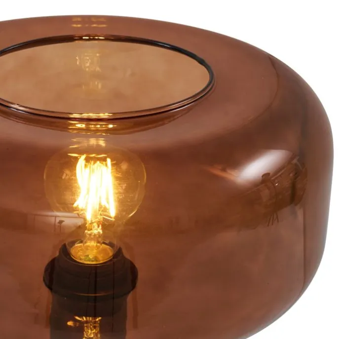 Retro tafellamp zwart met brons glas - Bizle