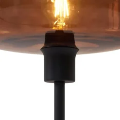 Retro tafellamp zwart met brons glas - Bizle