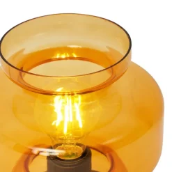 Retro tafellamp zwart met oranje glas - Denise