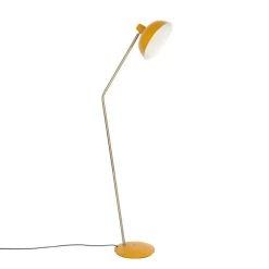 Retro vloerlamp geel met brons - Milou