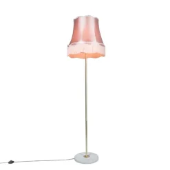 Retro vloerlamp messing met Granny kap roze 45 cm - Kaso