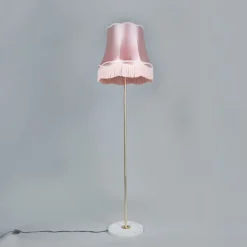 Retro vloerlamp messing met Granny kap roze 45 cm - Kaso