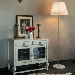 Retro vloerlamp messing met Plisse kap crème 45 cm - Kaso