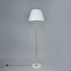 Retro vloerlamp messing met Plisse kap crème 45 cm - Kaso