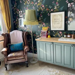 Retro vloerlamp messing met Granny kap groen 45 cm - Kaso