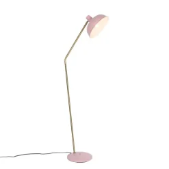 Retro vloerlamp roze met brons - Milou