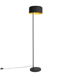 Retro vloerlamp zwart met gouden binnenkant - Jinte
