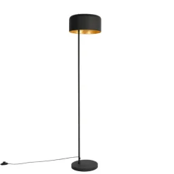 Retro vloerlamp zwart met gouden binnenkant - Jinte