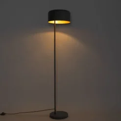 Retro vloerlamp zwart met gouden binnenkant - Jinte