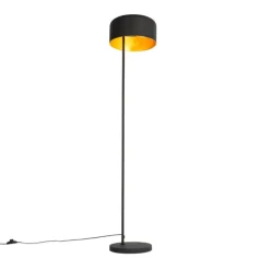 Retro vloerlamp zwart met gouden binnenkant - Jinte