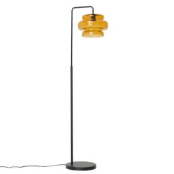 Retro vloerlamp zwart met oranje glas - Denise