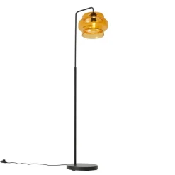 Retro vloerlamp zwart met oranje glas - Denise