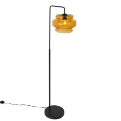 Retro vloerlamp zwart met oranje glas - Denise