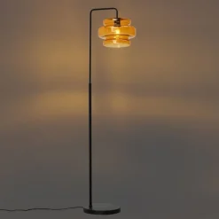 Retro vloerlamp zwart met oranje glas - Denise
