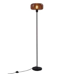 Retro vloerlamp zwart met brons glas - Bizle