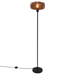 Retro vloerlamp zwart met brons glas - Bizle