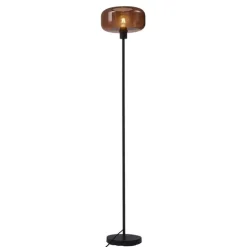 Retro vloerlamp zwart met brons glas - Bizle