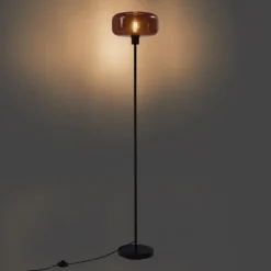 Retro vloerlamp zwart met brons glas - Bizle
