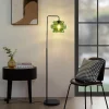 Retro vloerlamp zwart met groen glas - Denise